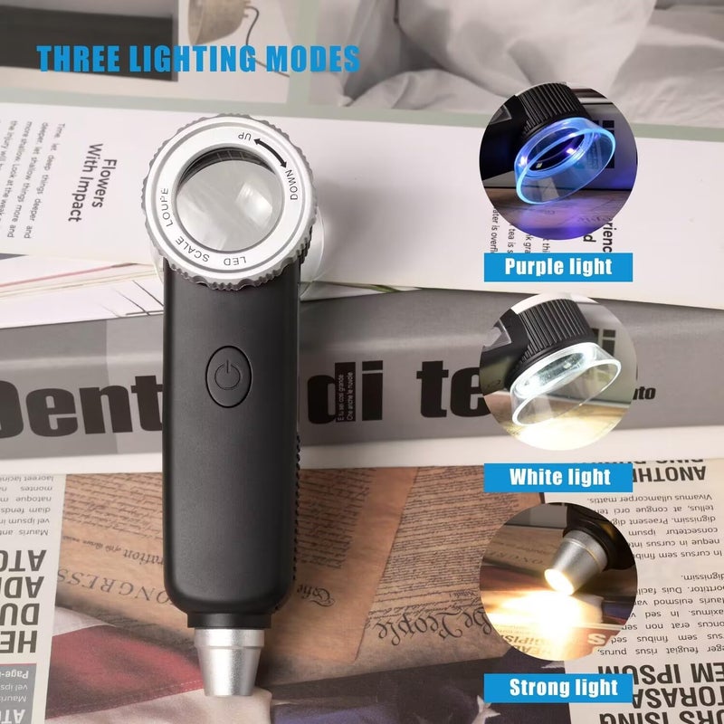 Amoper 30X Jewelry Loupe with 7 Light, USB Rechargeable Foldable Handheld Magnifying Glass with Jade Appraisal Flashlight for Jewelry Appraisal, Coins, Gemstones - Image 4